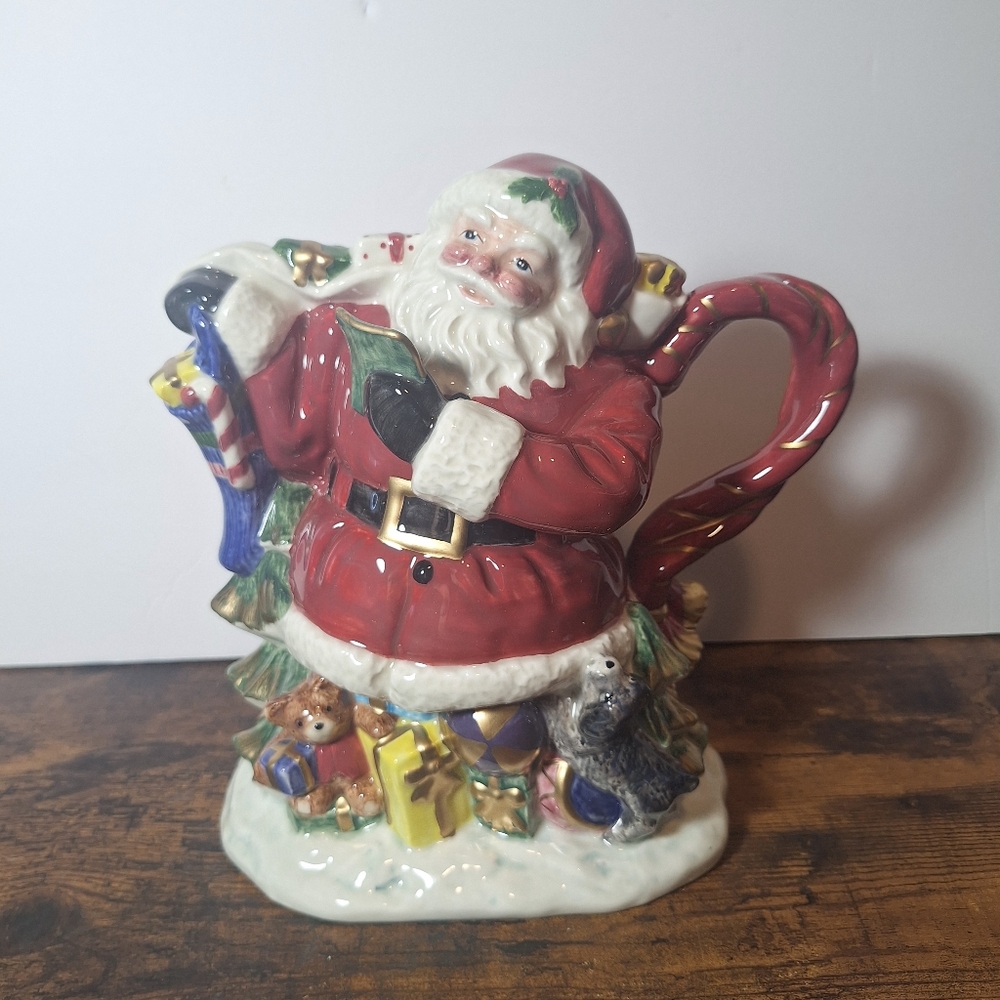 Fitz & Floyd Toyland Santa Claus Christmas Holiday Pitcher Ceramic 1996 Omnibus